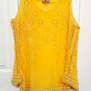 Johnny Was Yellow Embroidered Tank Top